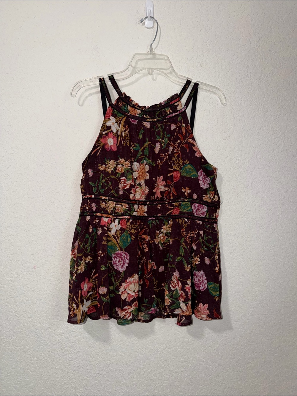 Maurices Plum Floral Halter Peplum Top